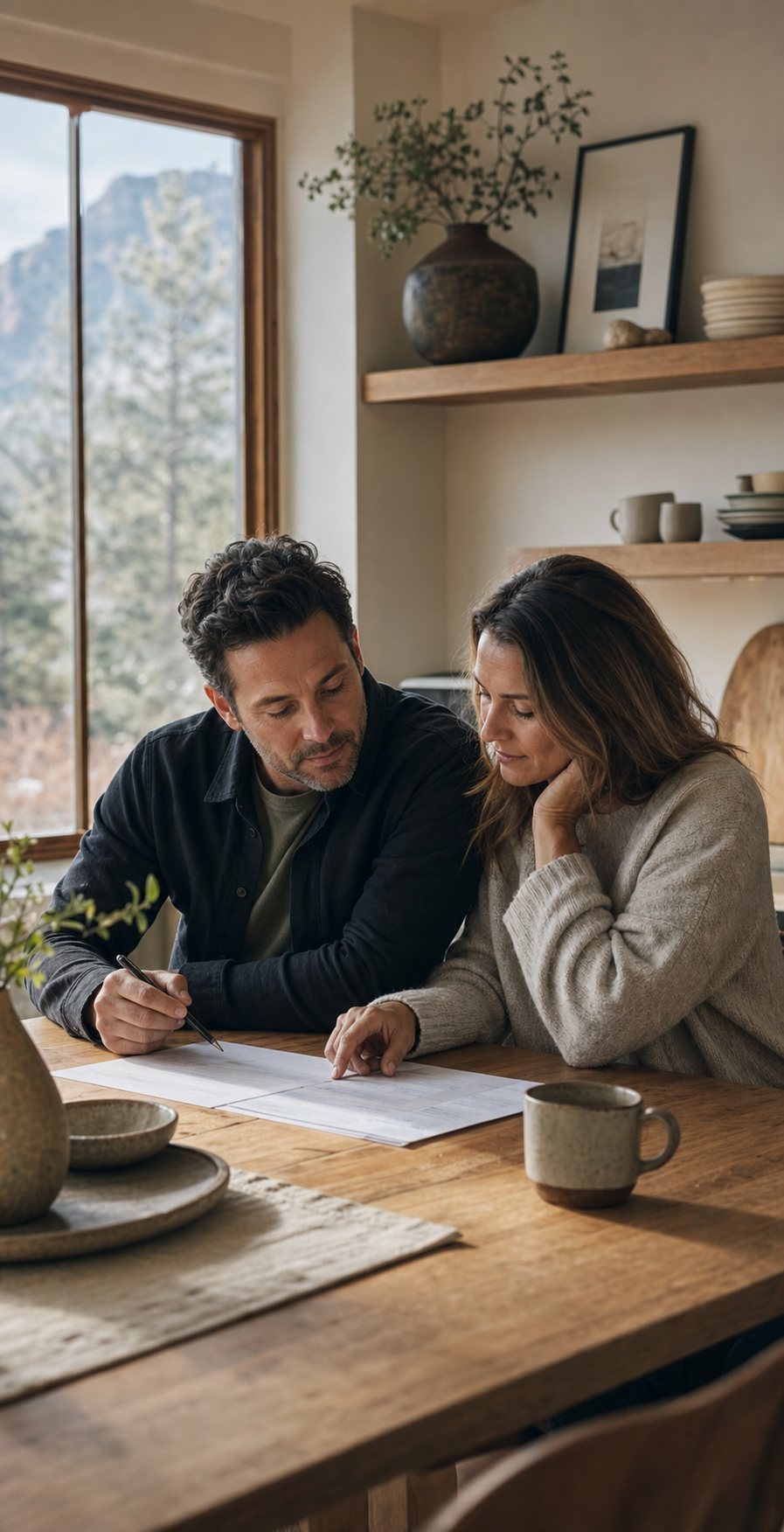 A couple reviewing their financial plan together at home
